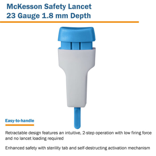 McKesson SAFETY Lancet Fixed Depth Lancet Needle 1.8 mm Depth 23 Gauge Push Button (Pack of 100) - Image 2
