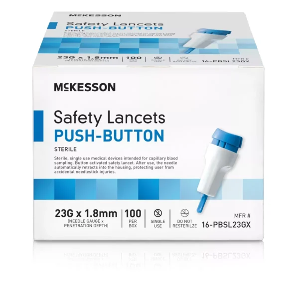 McKesson SAFETY Lancet Fixed Depth Lancet Needle 1.8 mm Depth 23 Gauge Push Button (Pack of 100) - Image 6