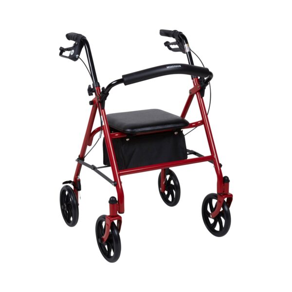 4 Wheel Rollator McKesson Red/ Blue Adjustable Height / Folding Steel Frame - Image 3