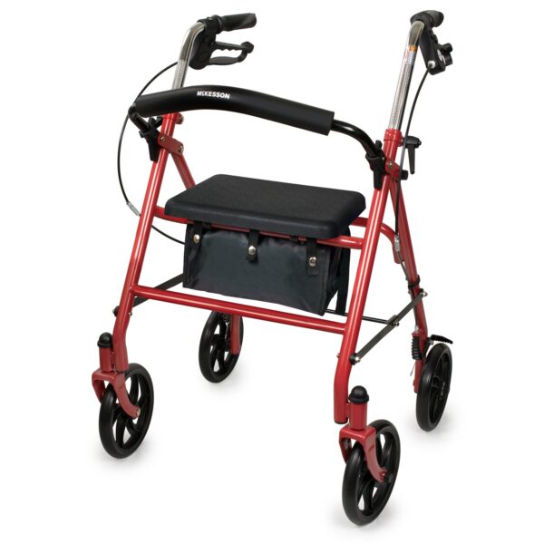 4 Wheel Rollator McKesson Red/ Blue Adjustable Height / Folding Steel Frame - Image 5