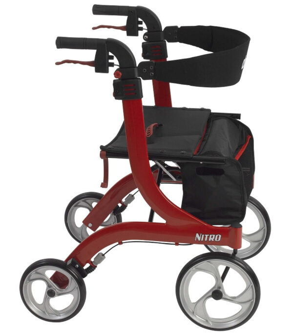 4 Wheel Rollator drive™ Nitro Red 33-1/2 to 38-1/4 Inch Handle Height with 20-1/2 Inch Seat Height Adjustable Height / Folding Aluminum Frame - Image 3