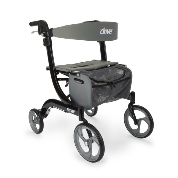 4 Wheel Rollator drive™ Nitro Black 33-1/2 to 38-1/4 Inch Handle Height with 20-1/2 Inch Seat Adjustable Height / Folding Aluminum Frame