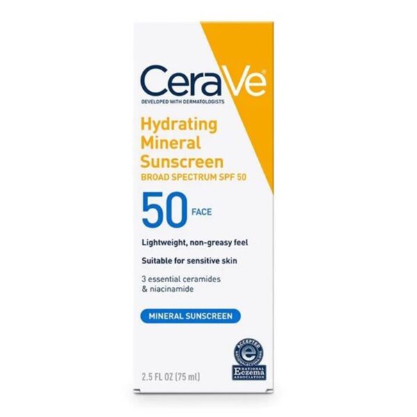 Sunscreen CeraVe® Hydrating Mineral Sunscreen Face SPF 50 Lotion 2.5 oz. Tube - Image 5