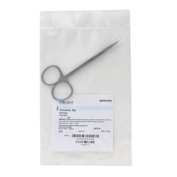 Iris Scissors McKesson Argent™ 4-1/2 Inch Surgical Grade Stainless Steel Finger Ring Handle Straight Sharp Tip / Sharp Tip - Image 2