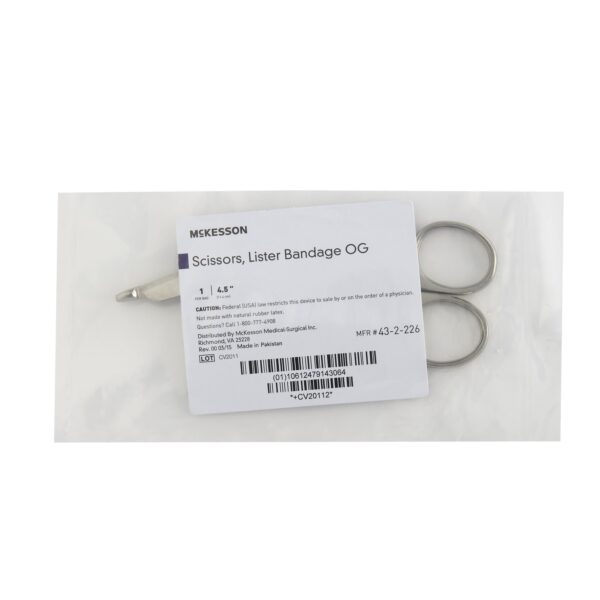 Bandage Scissors McKesson Lister Office Grade Stainless Steel NonSterile Finger Ring Handle Angled Blunt Tip / Blunt Tip - Image 2