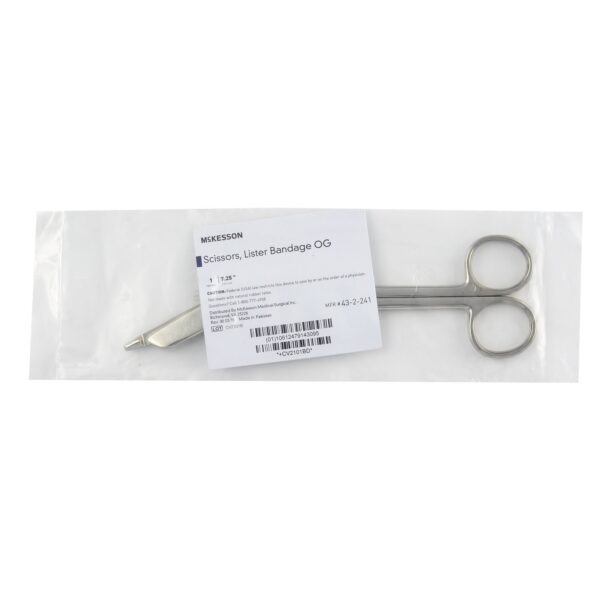 Bandage Scissors McKesson Lister Office Grade Stainless Steel NonSterile Finger Ring Handle Angled Blunt Tip / Blunt Tip