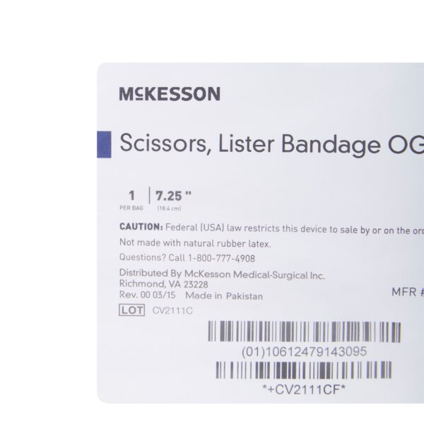 Bandage Scissors McKesson Lister Office Grade Stainless Steel NonSterile Finger Ring Handle Angled Blunt Tip / Blunt Tip - Image 7